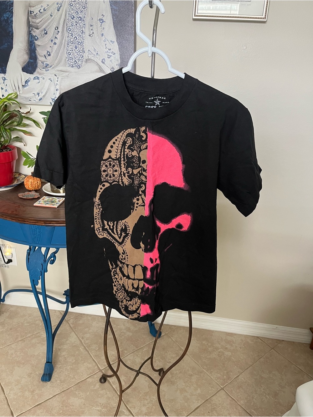 Grey Star Skull Graphic 100% Cotton T-shirt Tee - L